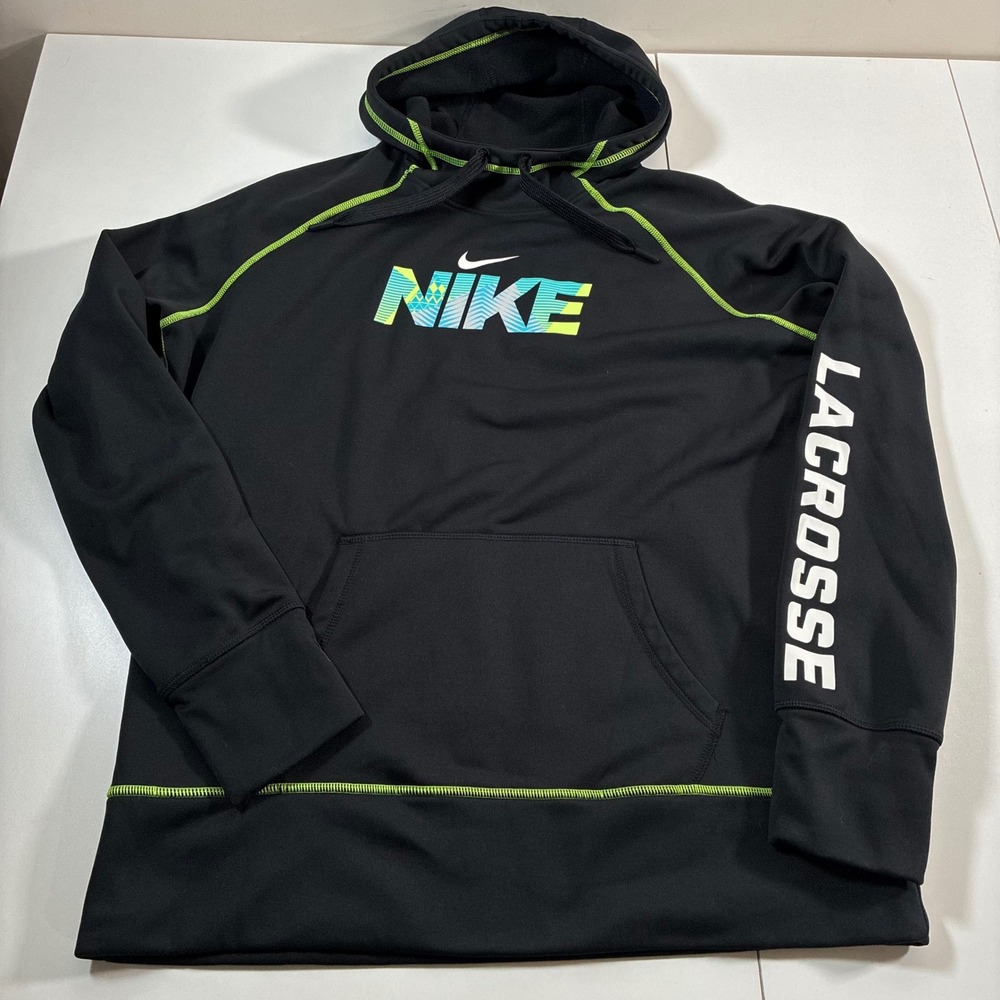 Nike Lacrosse Hoodie Women XL Black Therma-FIT Neon Green Pullover 610826-010